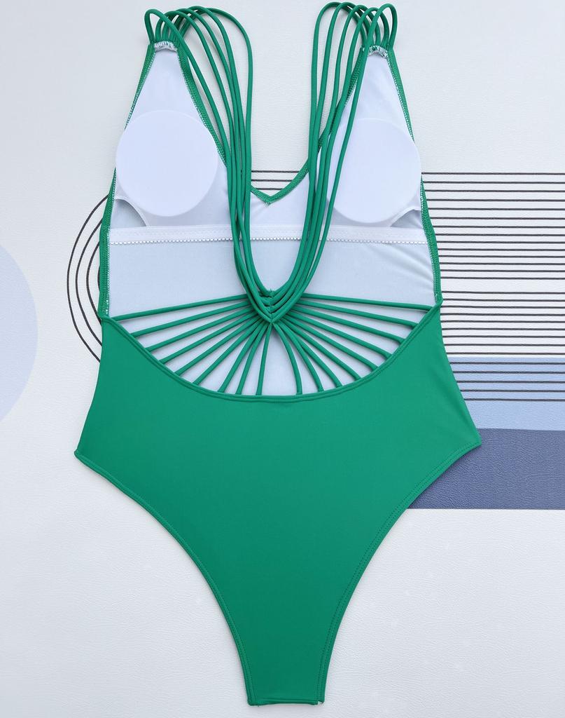 Women's Swimwear Solid Color Scalloped Straps Sexy One Piece Swimsuit Bikini Beachwear Bathing Suits