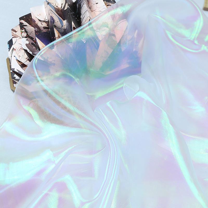 Colorful Organza Bright Silk Mesh Fabric Encryption Fantasy Laser Glass Yarn Fabric DIY Stage Performance Costumes Wedding Decor