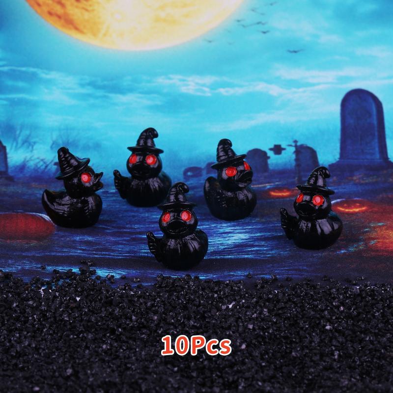 10Pcs Halloween Pumpkin Duck Micro Landscape Resin Ornament Devil Duck Halloween Carnival Party Gift Home Desktop Decoration