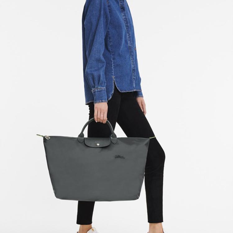 New LONGCHAMP Le Pliage Green Canvas With Leather Trim Canvas Bag Travel Bag Handbag Large Size Women's Graphite Gray 1624919P66