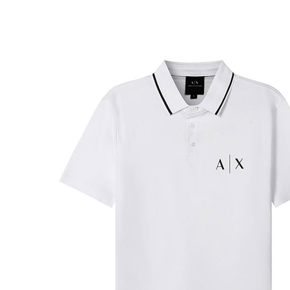 ARMANI EXCHANGE Polo Shirts Men's White Polo Collar Moderate Straight Fit 6KZFGA-ZJ4YZ-1100