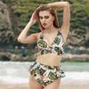 Women Print Swimsuit V Neck Two Piece Swimwear Ruched High Waist Bikini Set