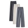 Women's High-Waist Gray Woolen Wide-Leg Pants - Fleece-Lined for Autumn/Winter, Thickened Drape, Narrow Straight-Leg Design