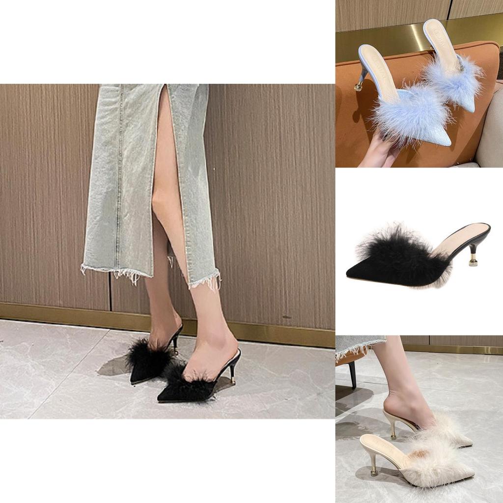 Stylish Korean High Heeled Slippers For Women With Pointed Toe And Fine Heels