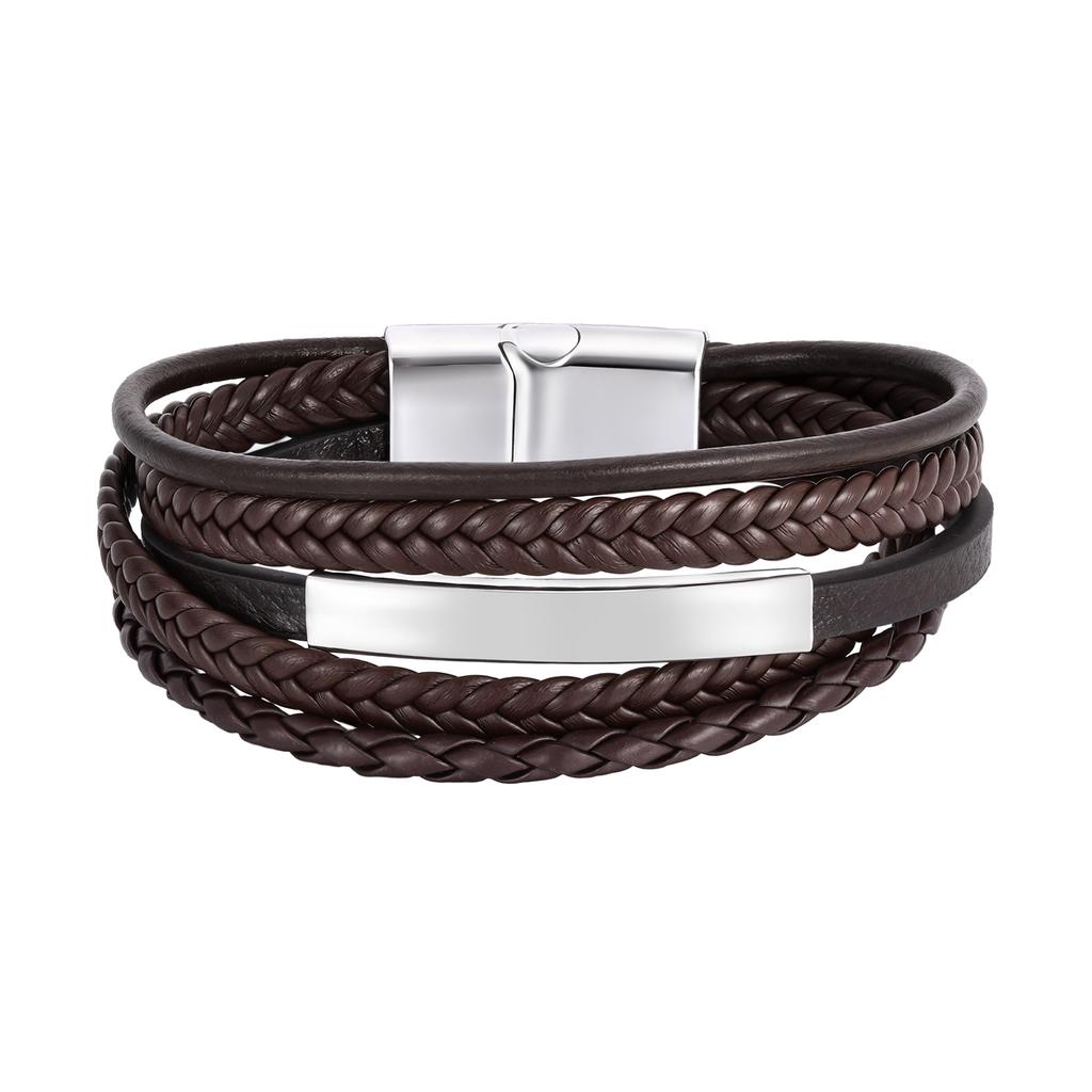 Custom Multi Layers Leather Bracelet for Men,Classic Metal Tube Handmade Braided Wristband,Gift for Husband Father Boyfriend