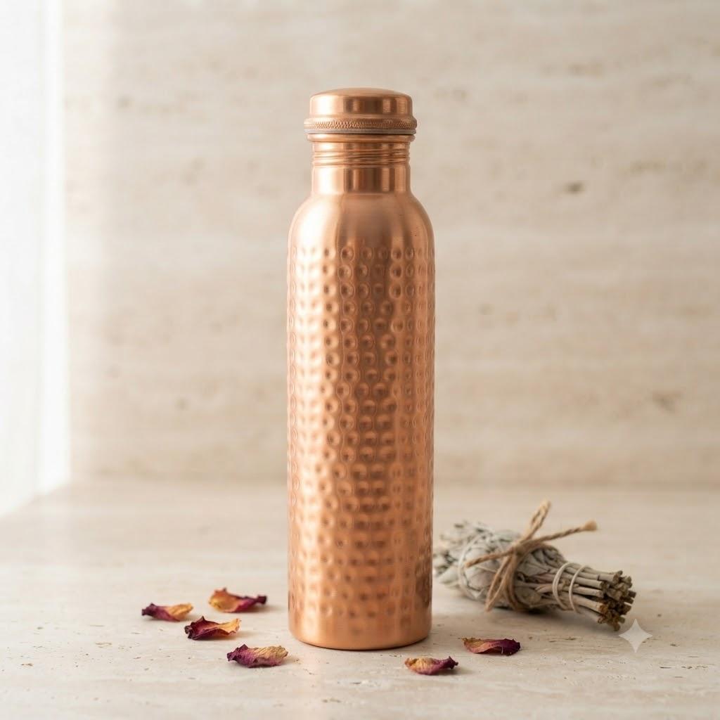 Gehämmerte reine Kupfer-Wasserflasche – 1 Liter | Handgefertigte Flasche für die Gesundheit