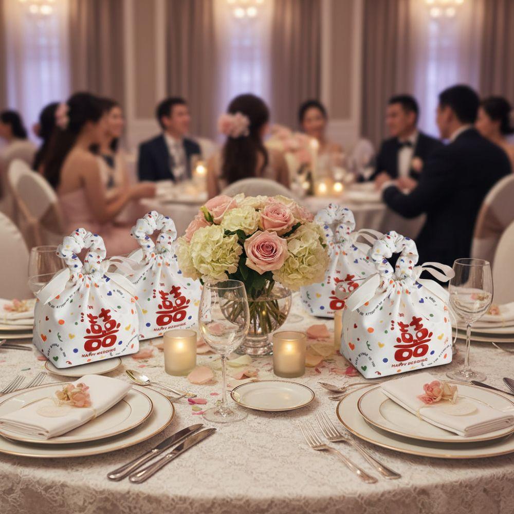 Handheld Wedding Candy Bags Portable Sweet Bow Gifts Packing Bag Handbag Colorful Dots Print Festive Sugar Bag Outdoor Events