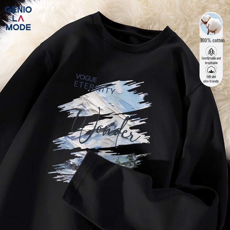 GENIOLAMODE Herren Casual Locker Geschnittenes Langarm-T-Shirt