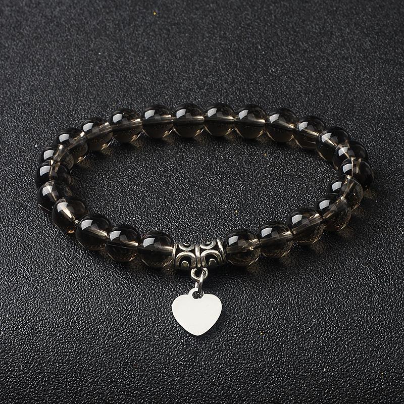 Original Amethyst Heart Charm Bracelets Women 316L Stainless Steel Pendant Bracelets Nature Stone Beaded Couple Jewelry Pulsera