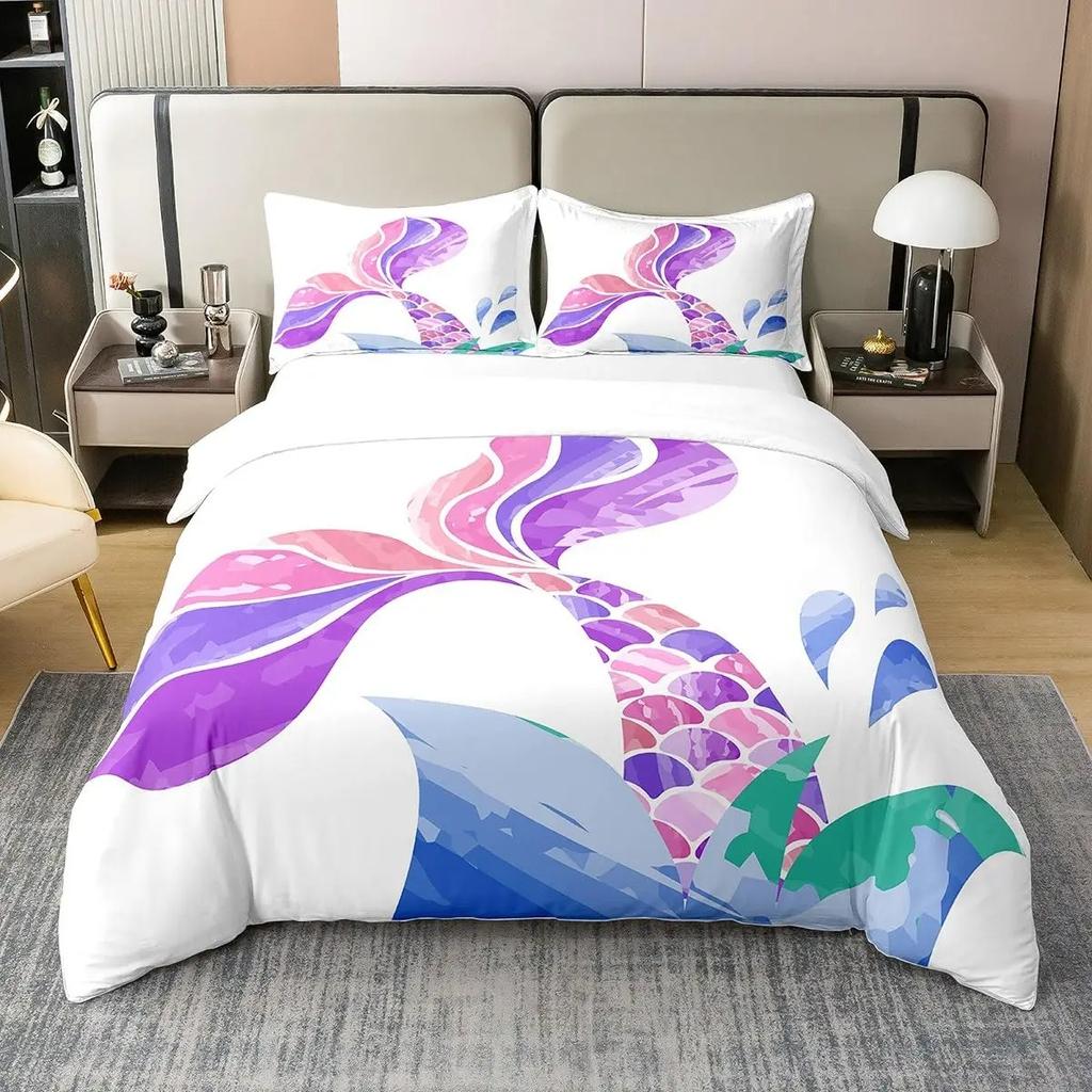 Pink Mermaid Bedding Set Comforter Twin for Kids, Glow In The Dark Mermaid Bedding Sets with Decor Pillow,3 Pieces Girls Bed Set