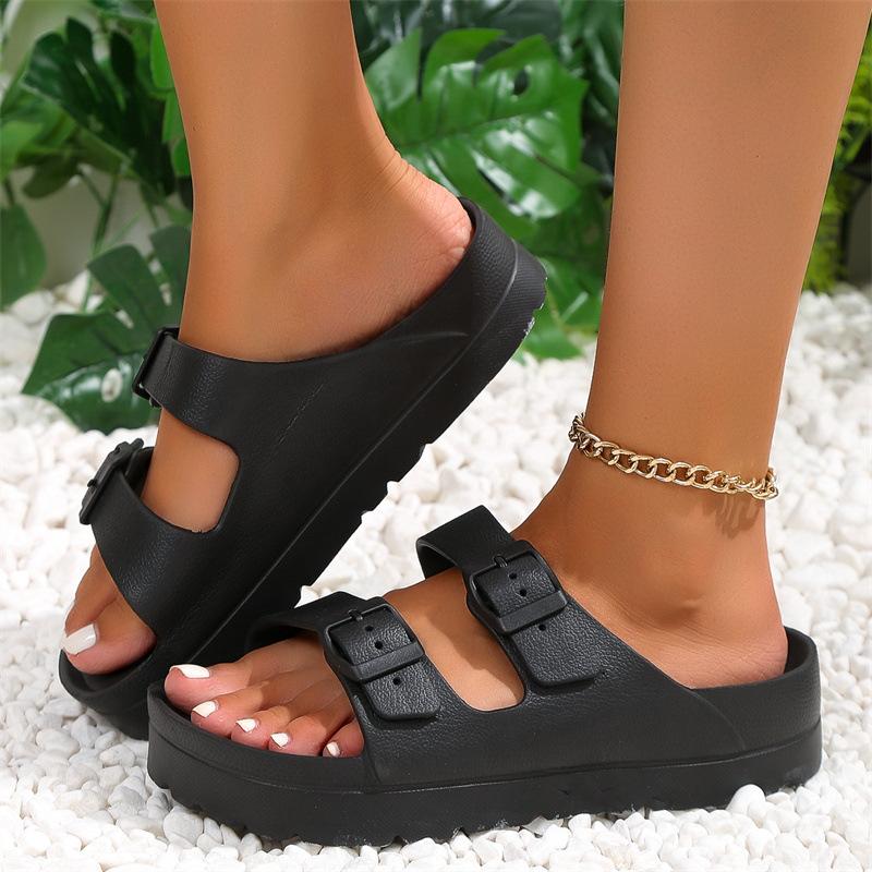 Summer Women's Thick Soled Slippers Outdoor Beach Sandals EVA Platform Flip Flops for House Slides Buckle Soft Thick Sole Sandals