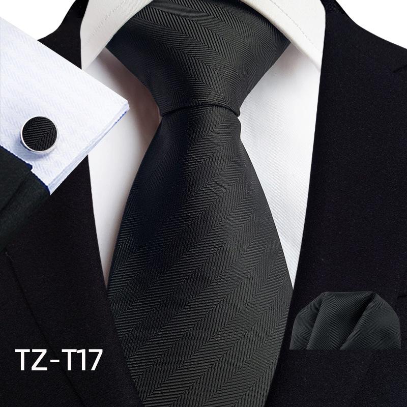 2025 Men's Retro Stripe Solid Tie, Pocket Square & Cufflinks Set