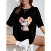 Niedliches Maus-Print T-Shirt Weiß Cartoon Tierdesign für Freizeitkleidung