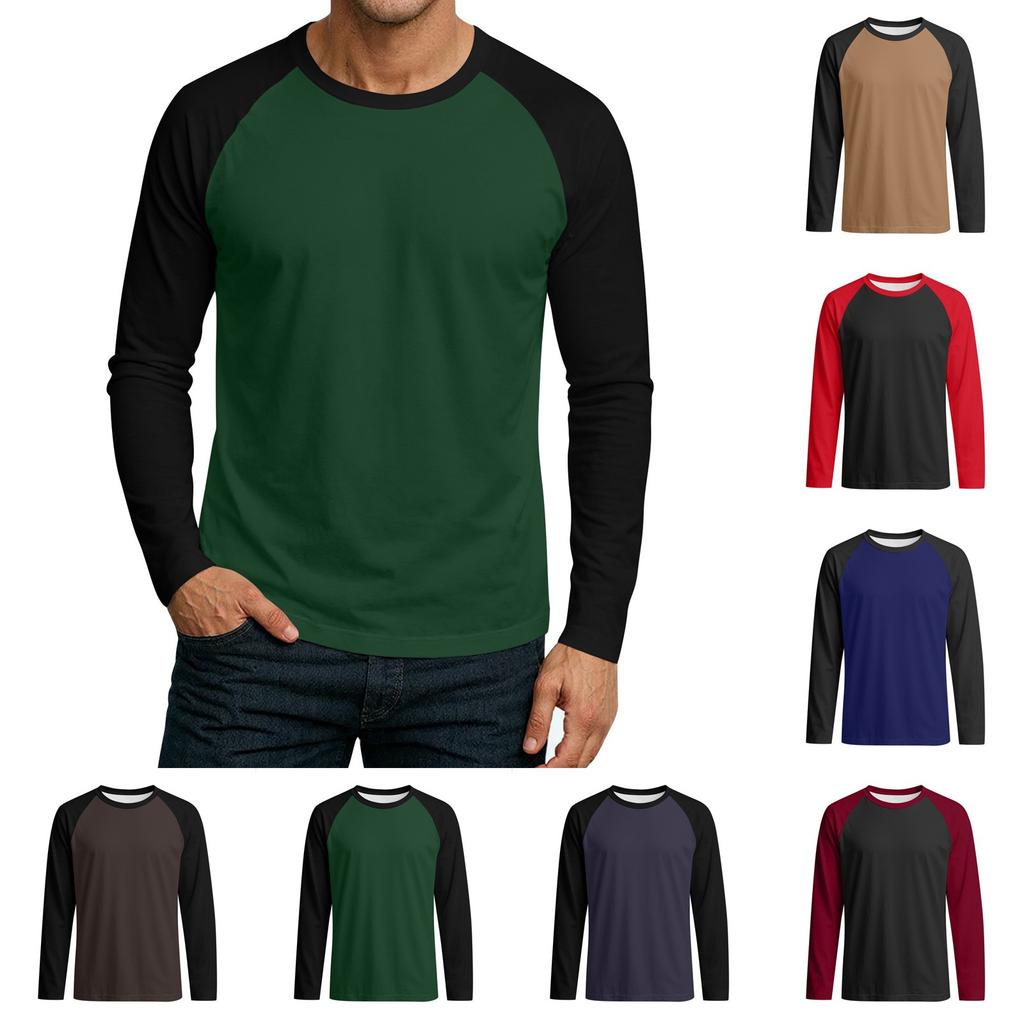 Men's Round Neck Plunger Long Sleeve T-Shirt Top