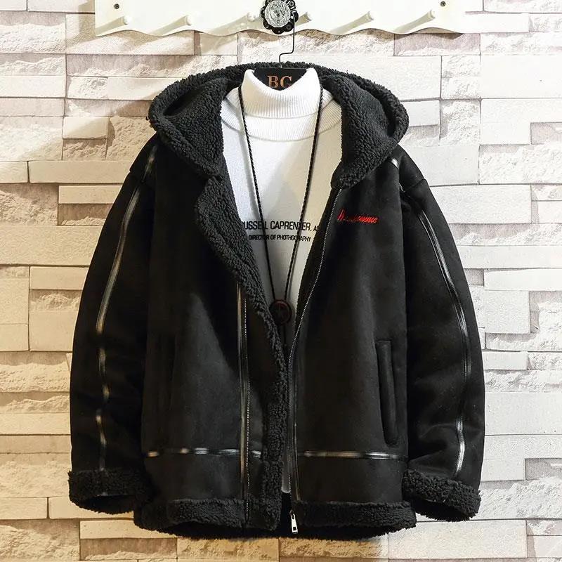 Men Cashmere Jacket Winter Hooded Coat Plus Velvet Thick Warm Jacket Retro Style Coat for Youth