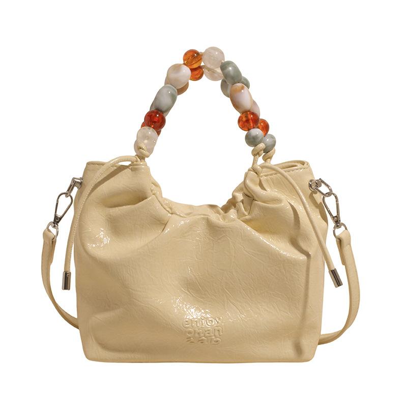 New Chinese bag women's handbag 2025 new summer fashion niche casual bucket bag beaded messenger bag