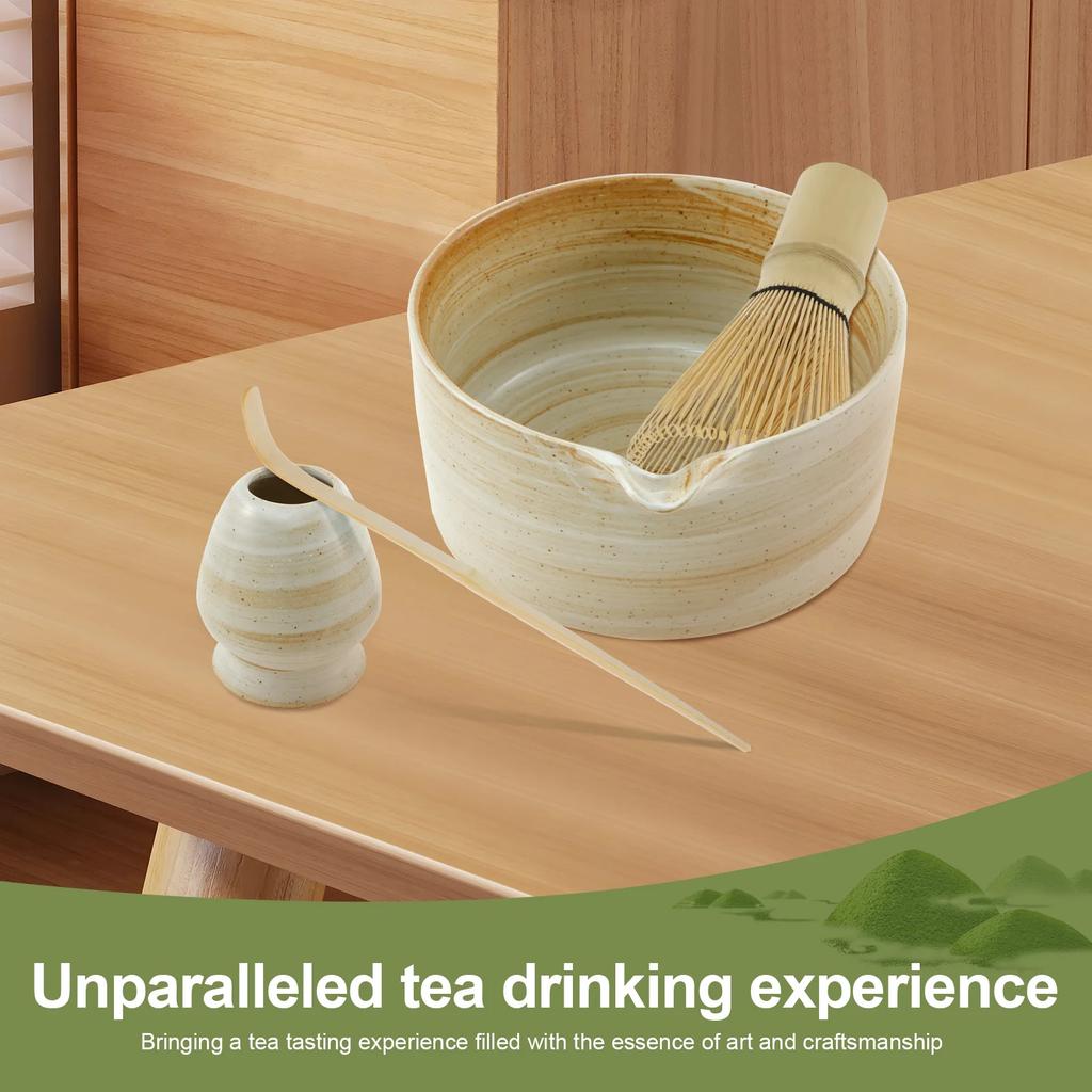 Set Matcha Japonez 4 Piese Set de Ceai Matcha Tradițional Set de Teluri Matcha Reutilizabile Kit Elegant de Începător Matcha pentru Iubitorii de Ceai