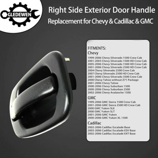 Exterior Door Handle Without Keyhole, Compatible with 1999-2007 Silverado Suburb