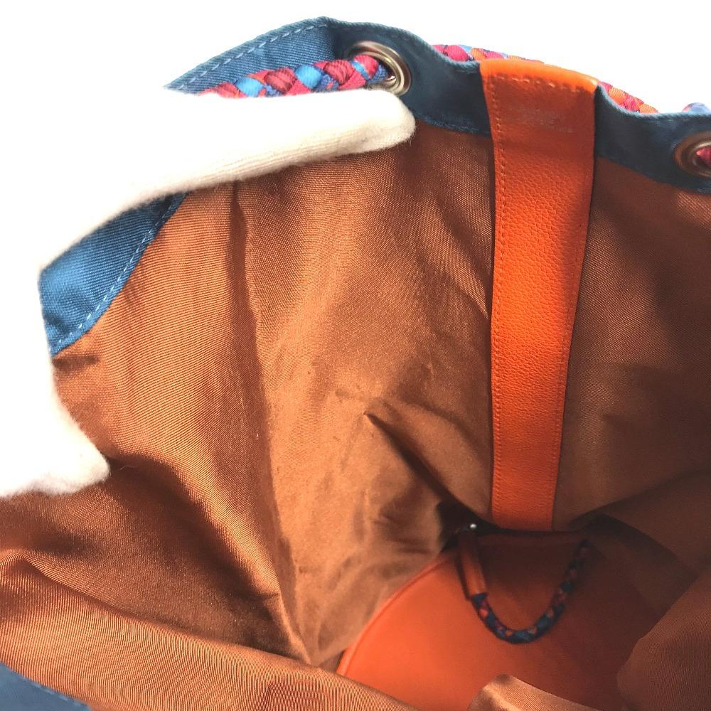 HERMES Drawstring bag Soy Coeur bag Shoulder Bag silk / Leather Orange/blue