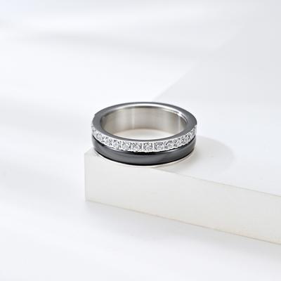 New Minimalist Black and White Series Titanium Steel Diamond Studded Sparkling Diamond Trendy Mens and Womens Neutral Cold Wind Ring