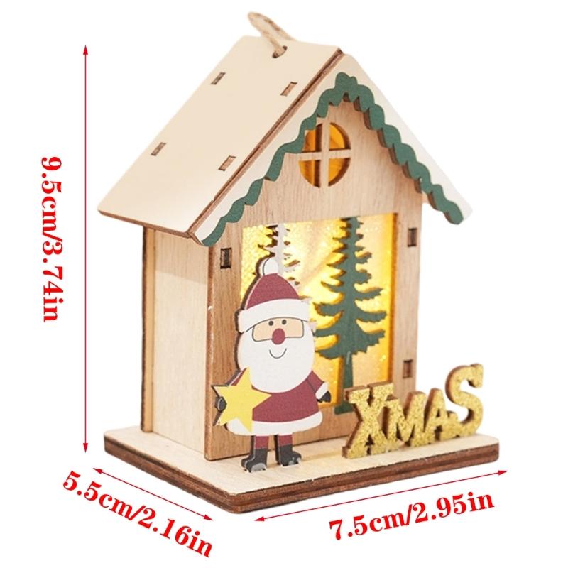 Wooden Christmas House Ornament Battery Power LED Lights Safe Flameless Decoration For Home Christmas Tree Party Crafts
