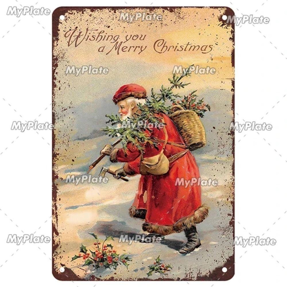 Vintage Christmas Metal Tin Sign Home Festive Wall Decor