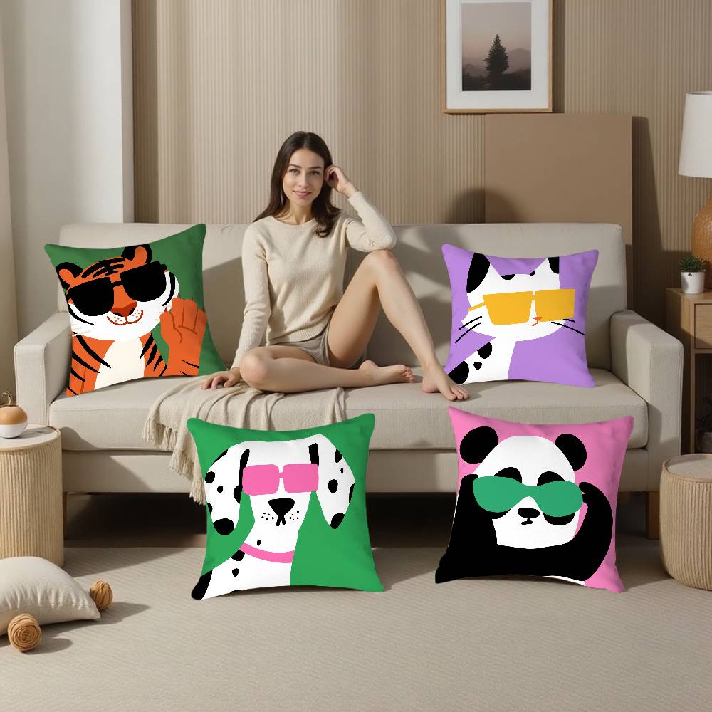 Cartoon Animal Cute Pillow Case Plush Fabric Soft Double Sided Print Home Sofa High Quality Cushion Cover Throw