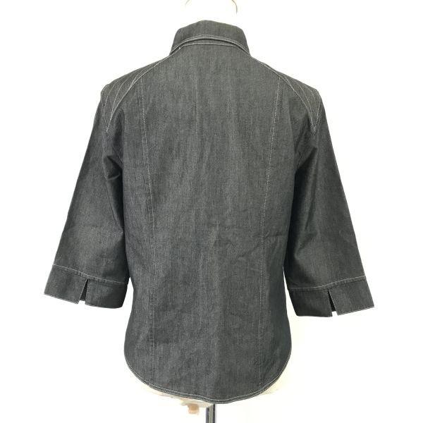 Leilian Cotton Silk 3/4 Sleeve Denim Shirt Jacket Women's 7 gray(USED)