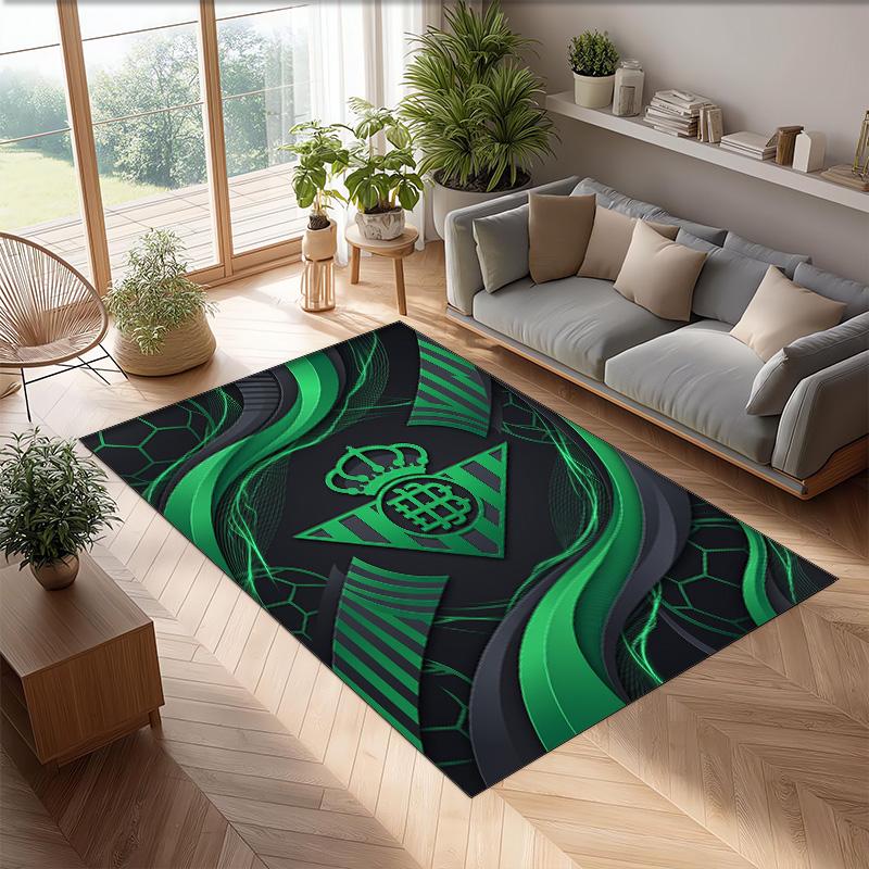 Real Betis Football Print Crystal Velvet Rug, Comfortable Water Absorbent Non Slip Indoor Floor Carpet
