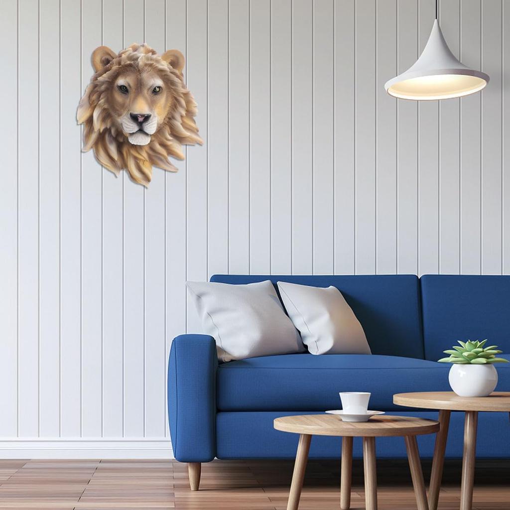 ULTNICE Rustic Resin Lion Head Wall Hanging Decor: Animal Head Wall Sculpture for Bedroom, Living Room, and Indoor Spaces