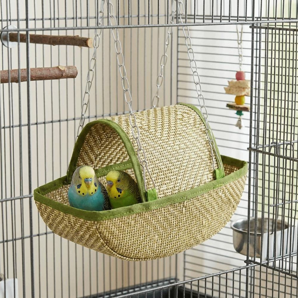 Woven Hanging Bird Nest Boat Shape Bird Swing Hammock Creative Parrot Sleeping Tent for Parrot