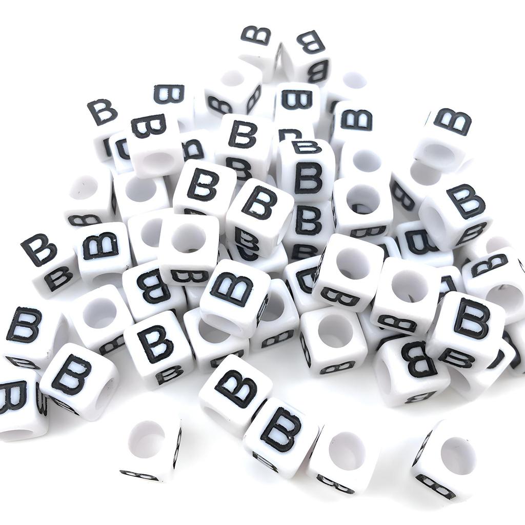 6x6mm Black Letter Beads On White Acrylic Squares for DIY Jewelry and Creative Accessories