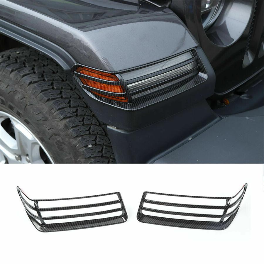 Carbon Fiber Look Front Wheel Eyebrow Lamp Cover Trim For Jeep Wrangler Jl 18-22