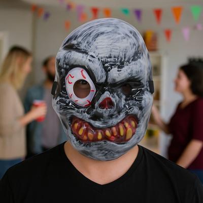 Full Face Halloween Ghost Mask Scary Props PVC Ghost Headwear One Eyed Breathable Scary Ghost Head Cover Costume Party