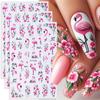 3pcs Pink Flamingo Nail Stickers Flamingo Flowers Leaves Self-Adhesive Nail Decals Slider DIY Manicure Decor Accessories