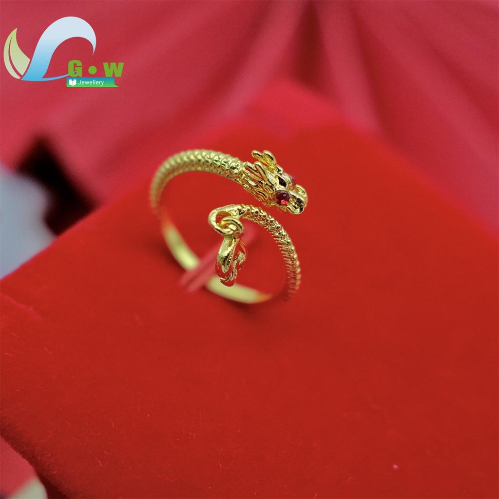 Fancy Gold Carve Dragon Phoenix Couple Adjustable Open Rings Stone Lucky Charm Band Classic Elegant Fashion Jewelry Gift Wedding