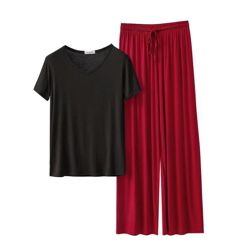 Women's Loose Casual Pajama Sets V-neck T-shirt and Pants