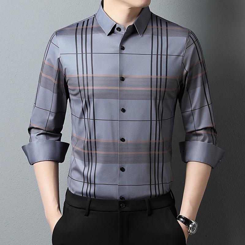 

Весенне-осенняя новая мужская рубашка с длинными рукавами, мужская одежда среднего возраста, шелковая рубашка с лацканами, мужская рубашка 4XL