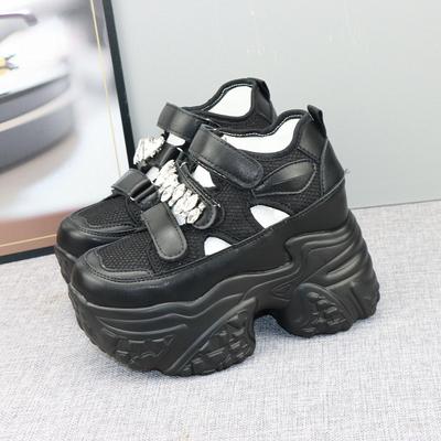 Moda 12CM Rete d'Aria Microfibra Pelle Donna Vulcanizzate Bling Moda Sneakers Chunky Traspiranti Casual Piattaforma Zeppa Scarpe