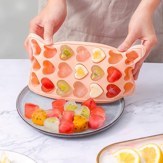 Heart-Shaped Silicone Ice Cube Tray with Lid - 1 Pack 24 Holes BPA-Free Heart Ice Mold Dishwasher Safe Flexible Freezer Tray for Cocktails Party Drin