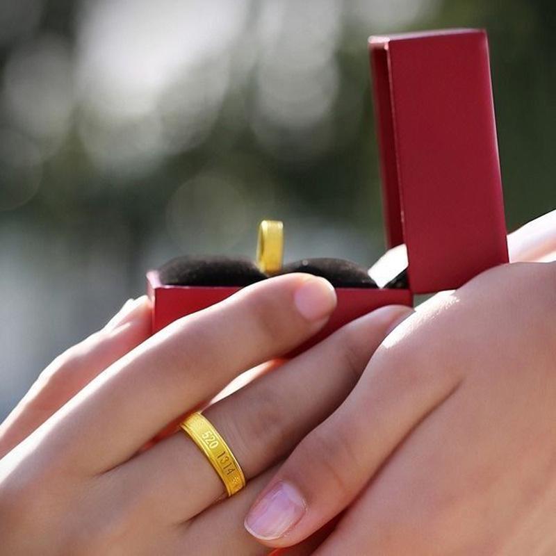Gold-Plated Brass Couple Rings: Vietnamese Sand Gold 1314 Wedding and Qixi Gift Rings for Men and Women.