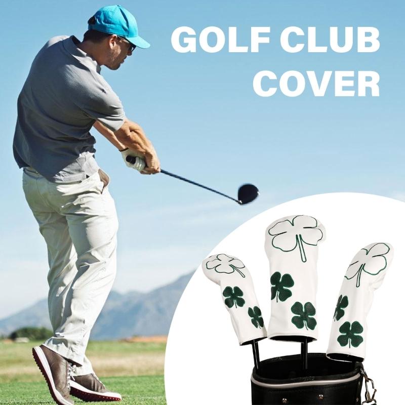 3Pcs Waterproofs Golfs Headcover PU Leather Golfs Club Head Cover Leaf Pattern Fairway Wood Head Cover Golfs Accessories