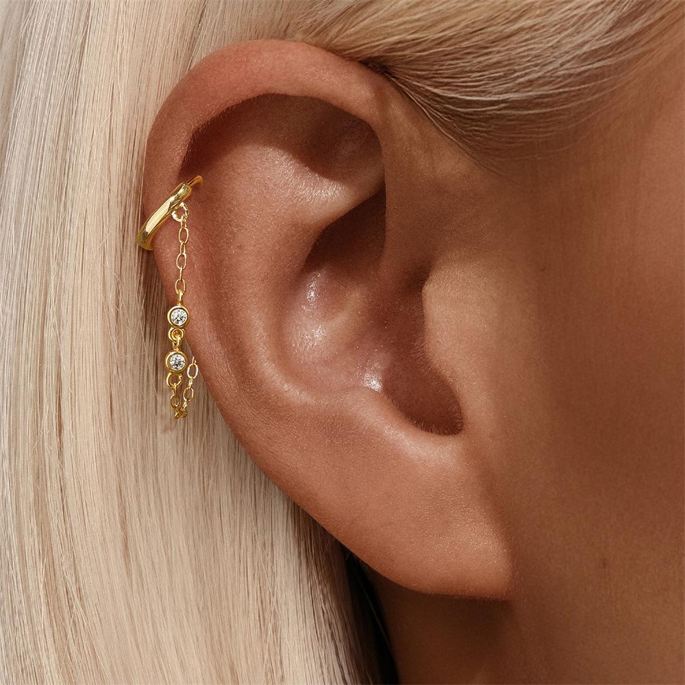 Factory Cheap 925 Sterling Silver Diamond by the Yard Long Tassel Chain Gold Plated Dangling Hoop Earrings for Women