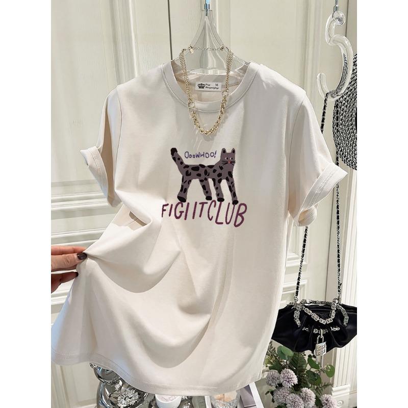 

Новая летняя футболка с короткими рукавами из хлопка черного цвета с принтом пятнистых кошек и большими буквами для женщин XXXL