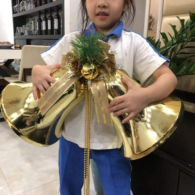 80cm Extra Large Golden Christmas Bell Ornament with Dual Clocks and Speakers for Mall, Hotel, or Bar Decor