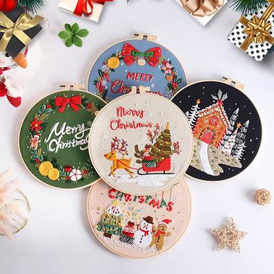 Creative Handmade Christmas Embroidery Kit With Embroidery Hoop Craft Needlepoint Kit Christmas Decoration Embroidery Beginners
