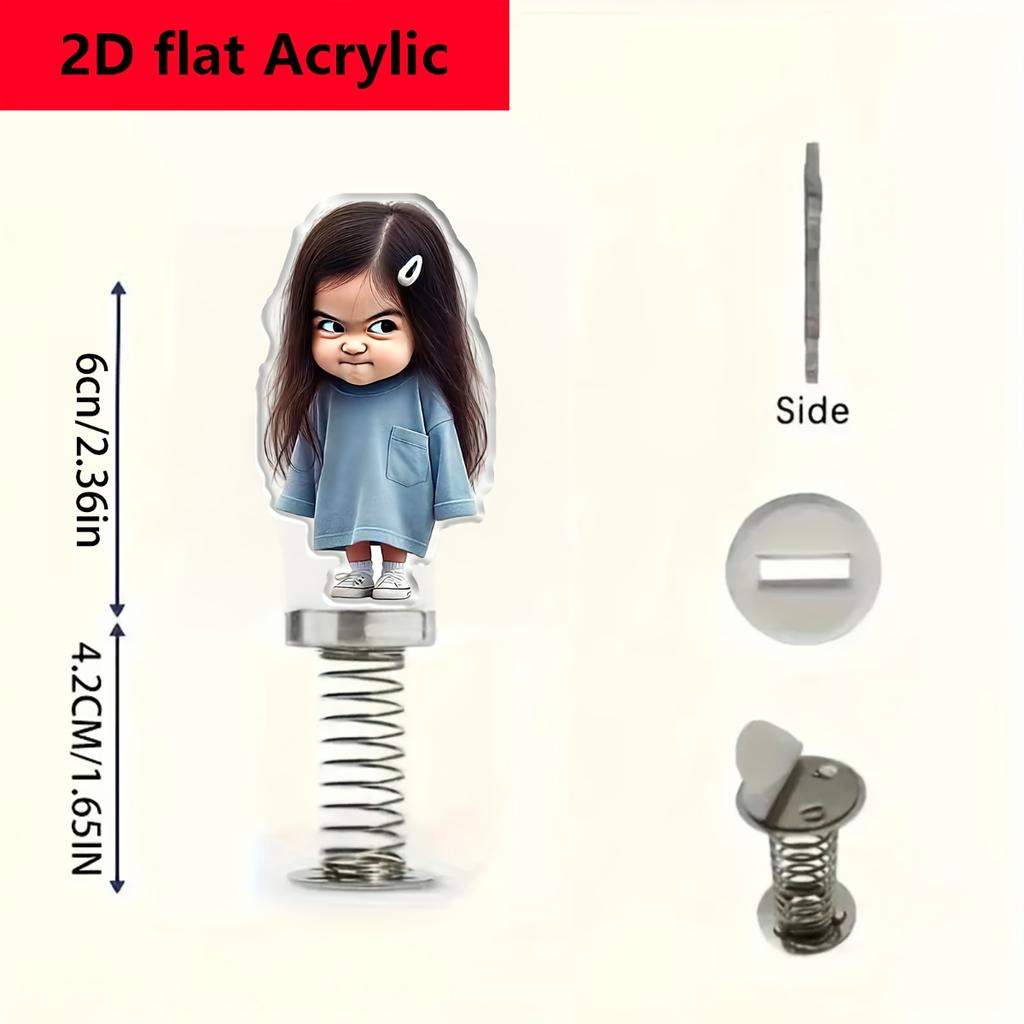2D Flat Acrylic Car Dashboard Ornament, Cute Girl Wobbling Decor, Ideal Gift for Family & Friends, Versatile for Home Office & Car Decoration