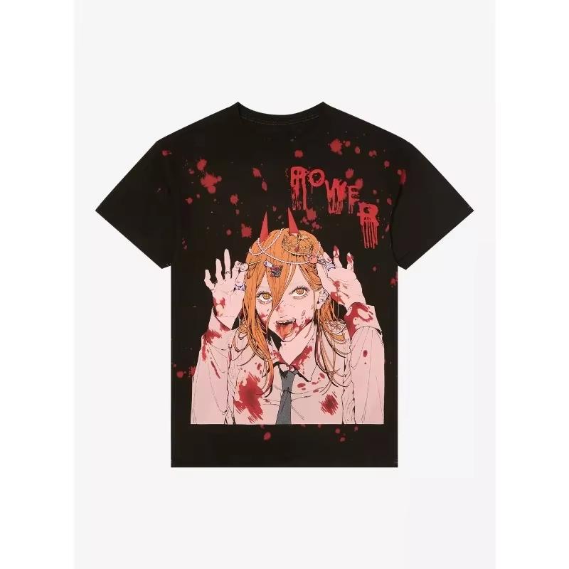 

Summer Unisexs Tshirts Japanese Anime Chainsaw Unisex Power Graphic Clothing Harajuku Y2K Halfsleeve Womens Cotton Tops 4XL