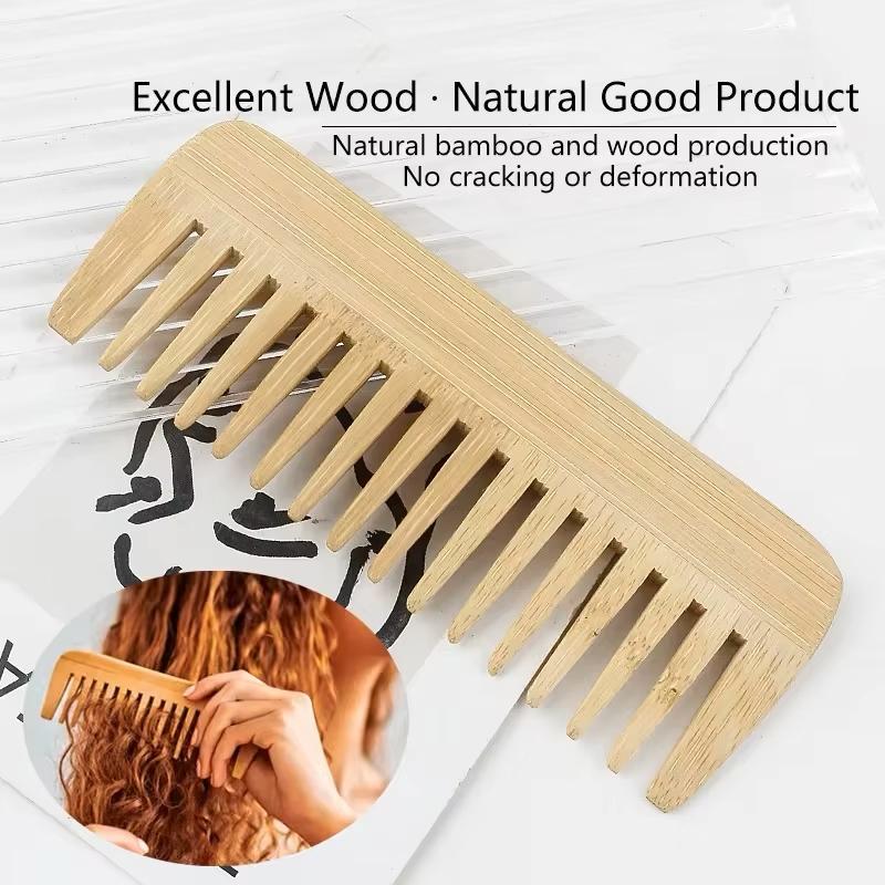 2-Piece Natural Bamboo Portable Mini Set - Boar Bristle Hair Brush & Natural Bamboo Wide-Tooth Comb, Palm-Sized Compact Design