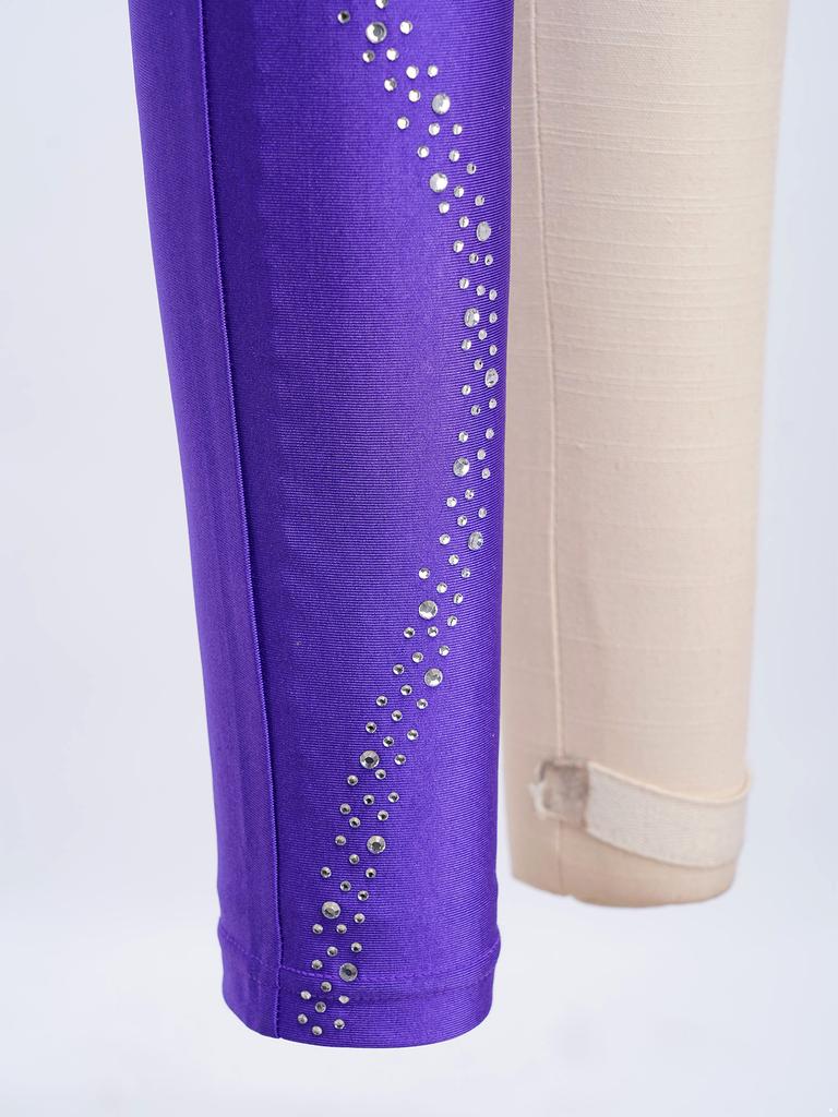 Girls Gymnastics Leotard Sparkly Rhinestone Invisible Zipper Printed Full Length Skating Jumpsuit